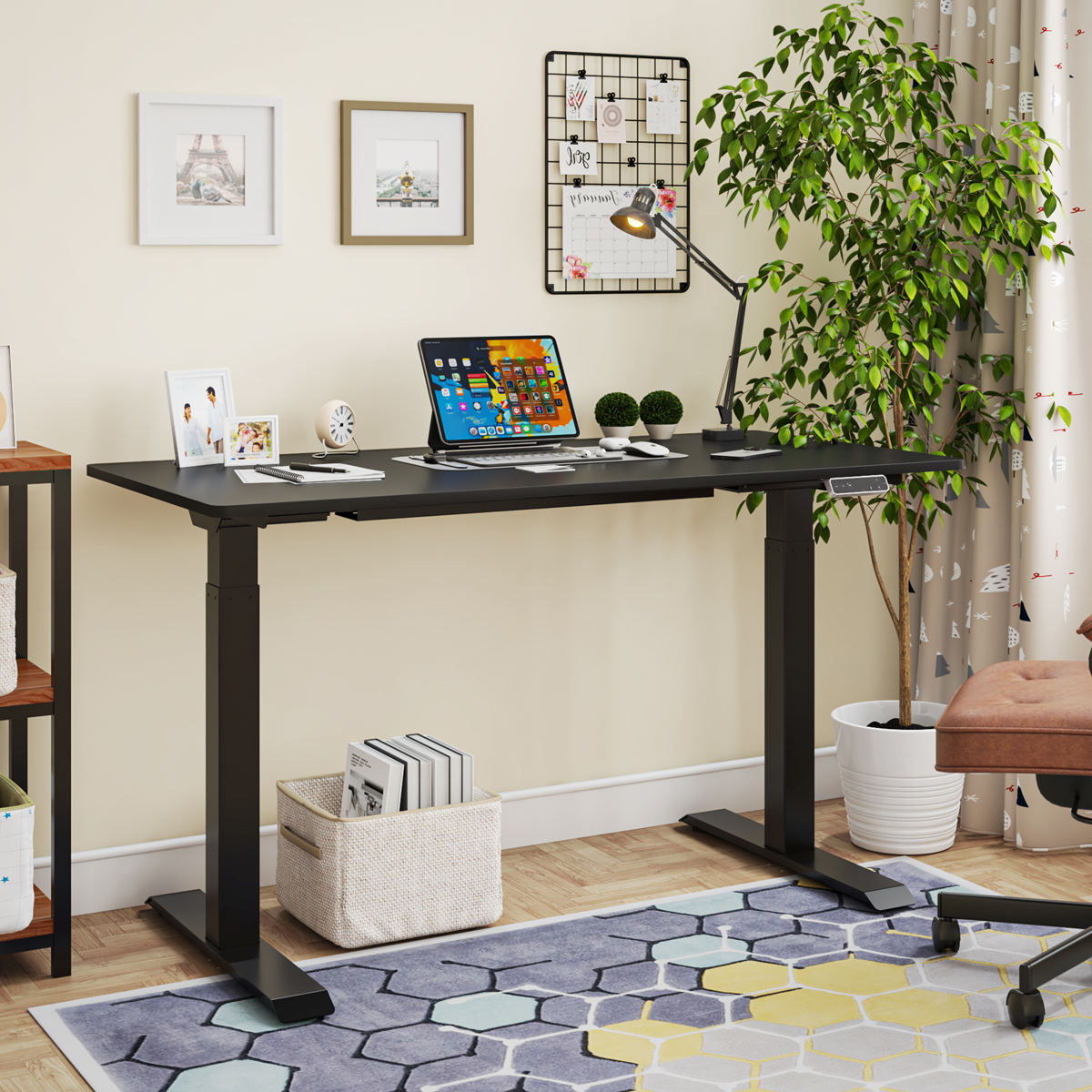 Dellonda DH34 Black Electric Height Adjustable Standing Desk, 1400 x 700mm Dual Motor 100kg - additional view 3
