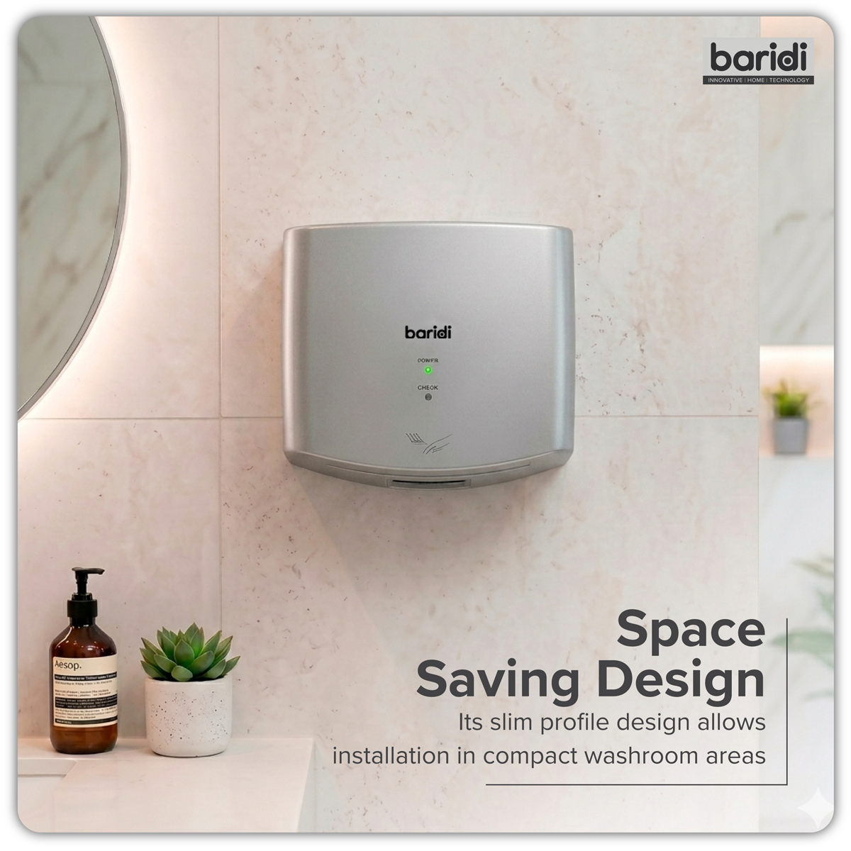 Baridi DH379 High Speed Hand Dryer with Auto-Sensor 1400-1650W - Silver - additional view 8