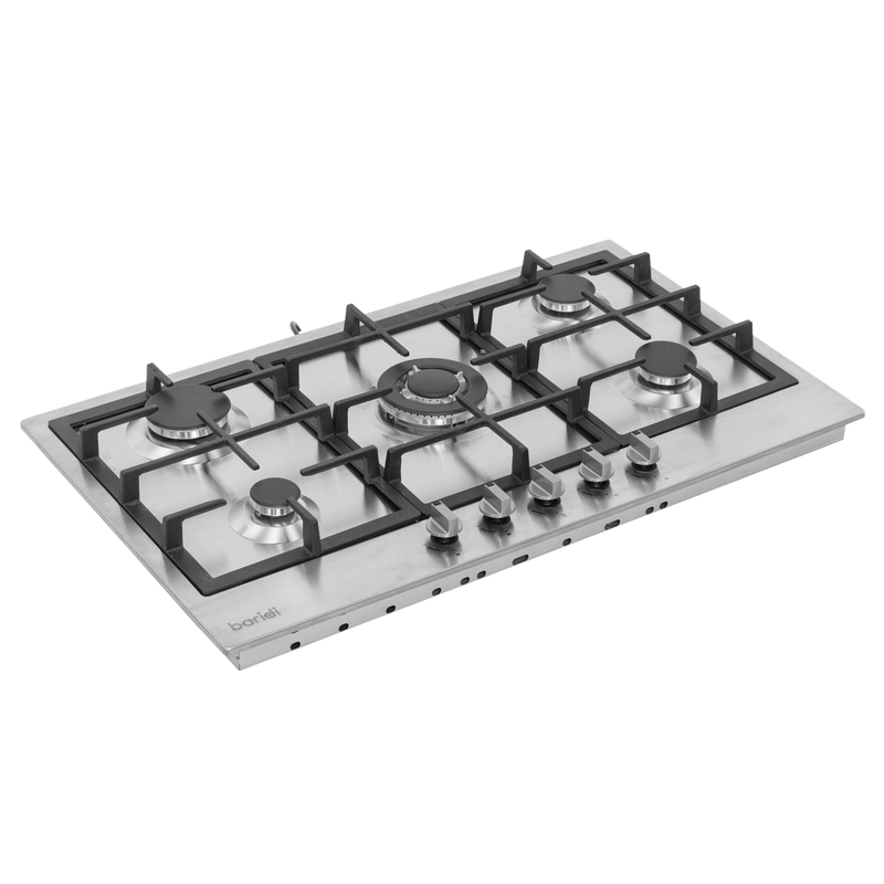 Baridi DH382 90cm Gas Hob Stainless Steel with 5 Burners, Cast Iron Supports & Auto Ignition 11kW