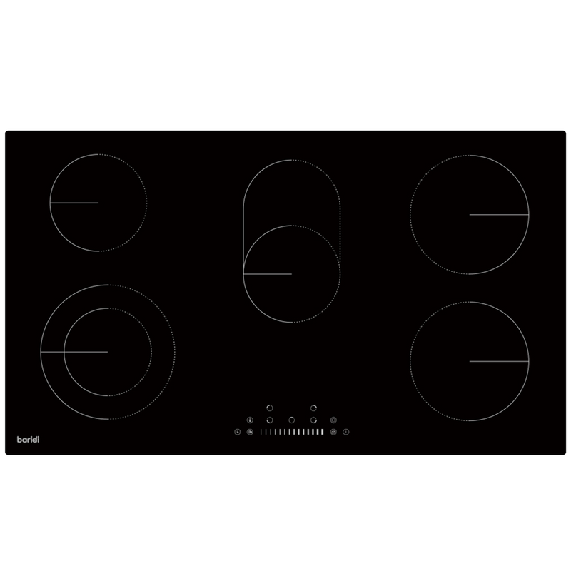 Baridi DH389 Integrated Ceramic Hob with 5 Cooking Zones 90cm - Black Glass