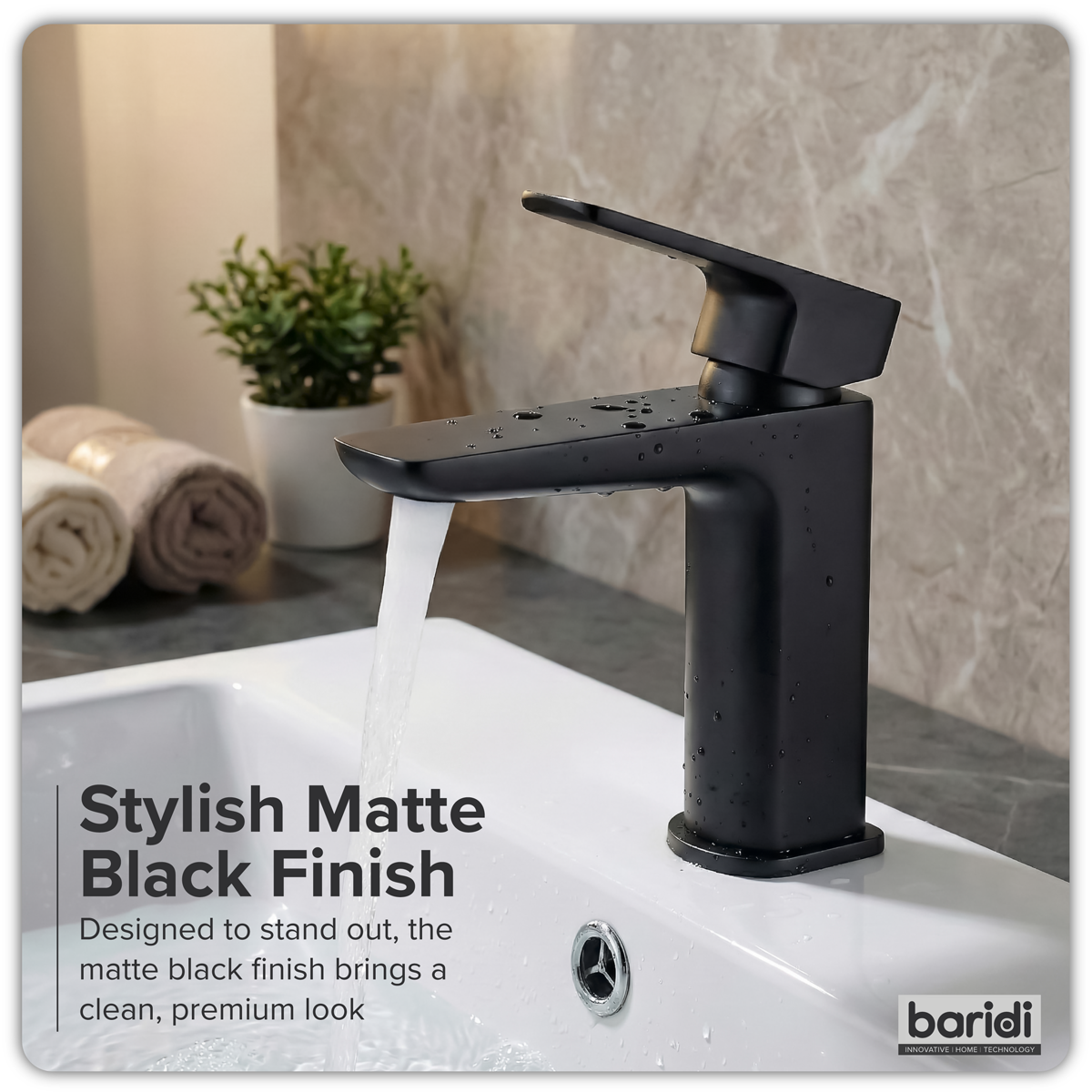 Baridi DH393 Basin Mixer Tap with Clicker Waste - Matt Black - additional view 7