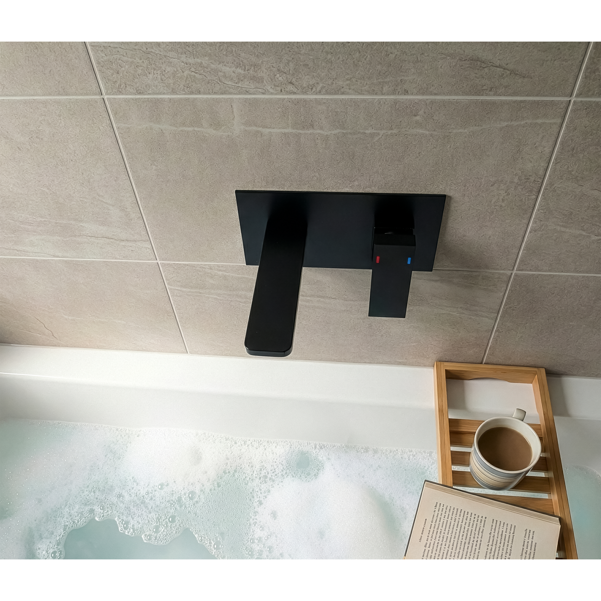 Baridi DH397 Wall Mounting Basin Mixer Tap, Square - Matt Black - additional view 6