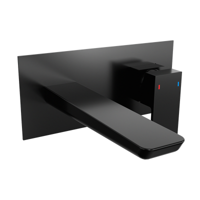 Baridi DH397 Wall Mounting Basin Mixer Tap, Square - Matt Black