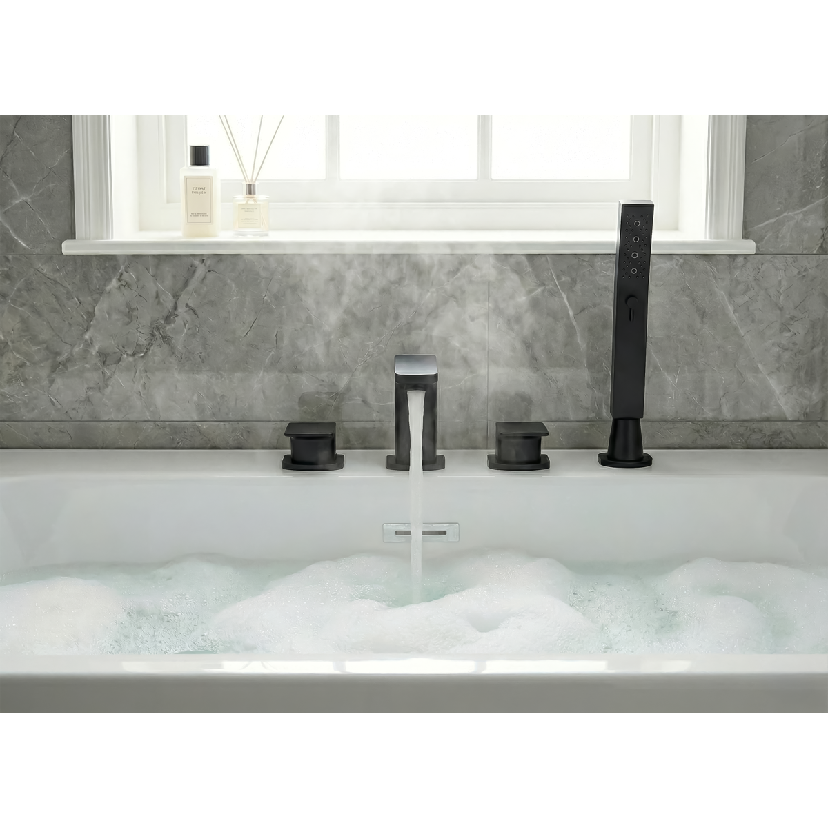 Baridi DH399 Bath Mounting 4-Hole Mixer Tap with Shower Head - Matt Black - additional view 3