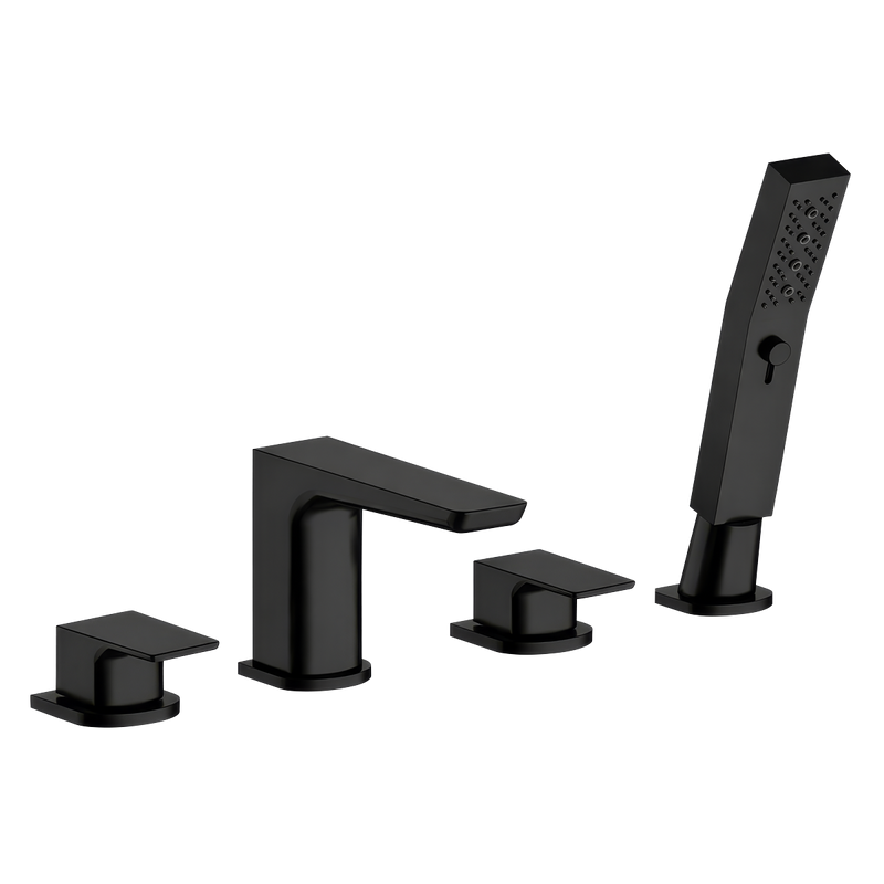 Baridi DH399 Bath Mounting 4-Hole Mixer Tap with Shower Head - Matt Black