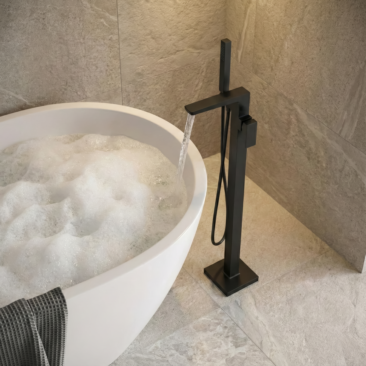Baridi DH401 Freestanding Bath Mixer Tap with Shower - Matt Black - additional view 7