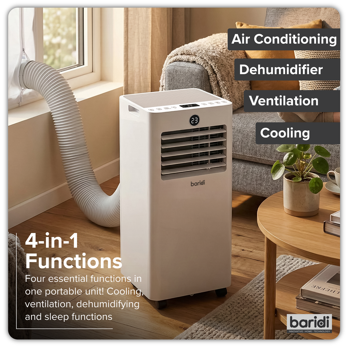 Baridi DH412 4-in-1 Portable Air Conditioner with Window Sealing Kit 5,000Btu/hr - White - additional view 9
