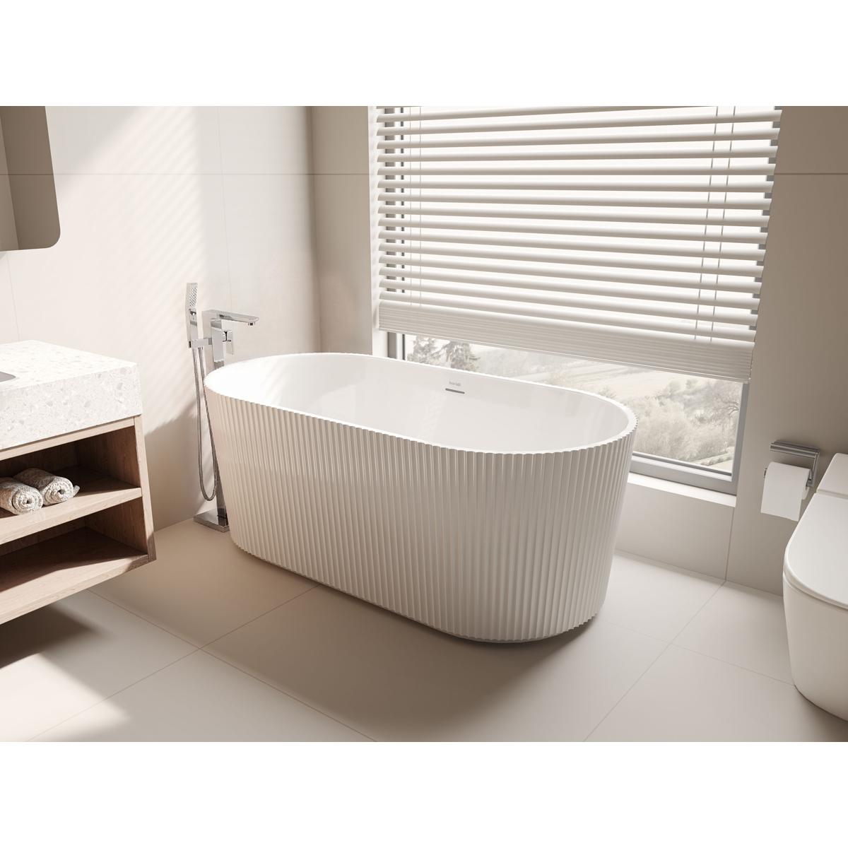 Baridi DH420 Double-Ended Fluted Design Bath with Slim Rim 168cm - Gloss White - additional view 2