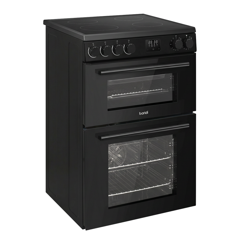 Baridi DH429 60cm Freestanding Cooker with 99L Double Cavity & Ceramic Hob - Black