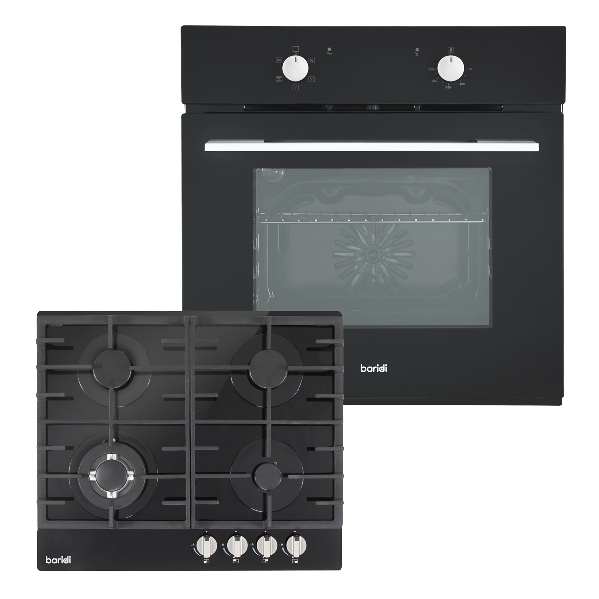 Baridi DH446 Integrated Fan-Assisted Oven & Black Glass Gas Hob Appliance Bundle - 60cm