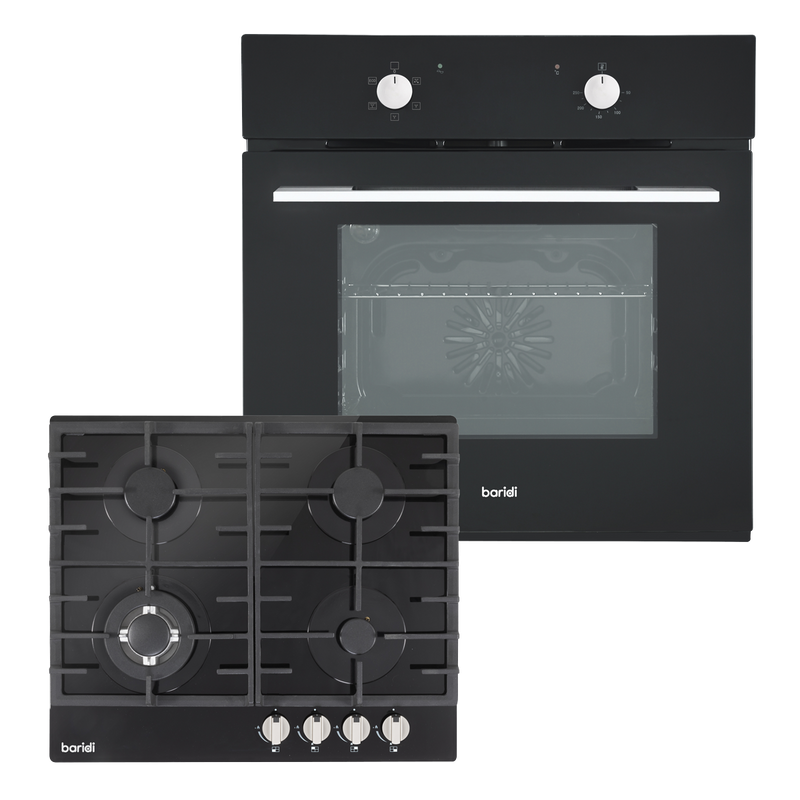 Baridi DH446 Integrated Fan-Assisted Oven & Black Glass Gas Hob Appliance Bundle - 60cm