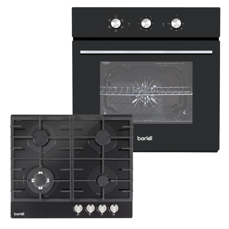 Baridi DH448 Integrated Fan-Assisted Oven with Timer & Black Glass Gas Hob Appliance Bundle - 60cm