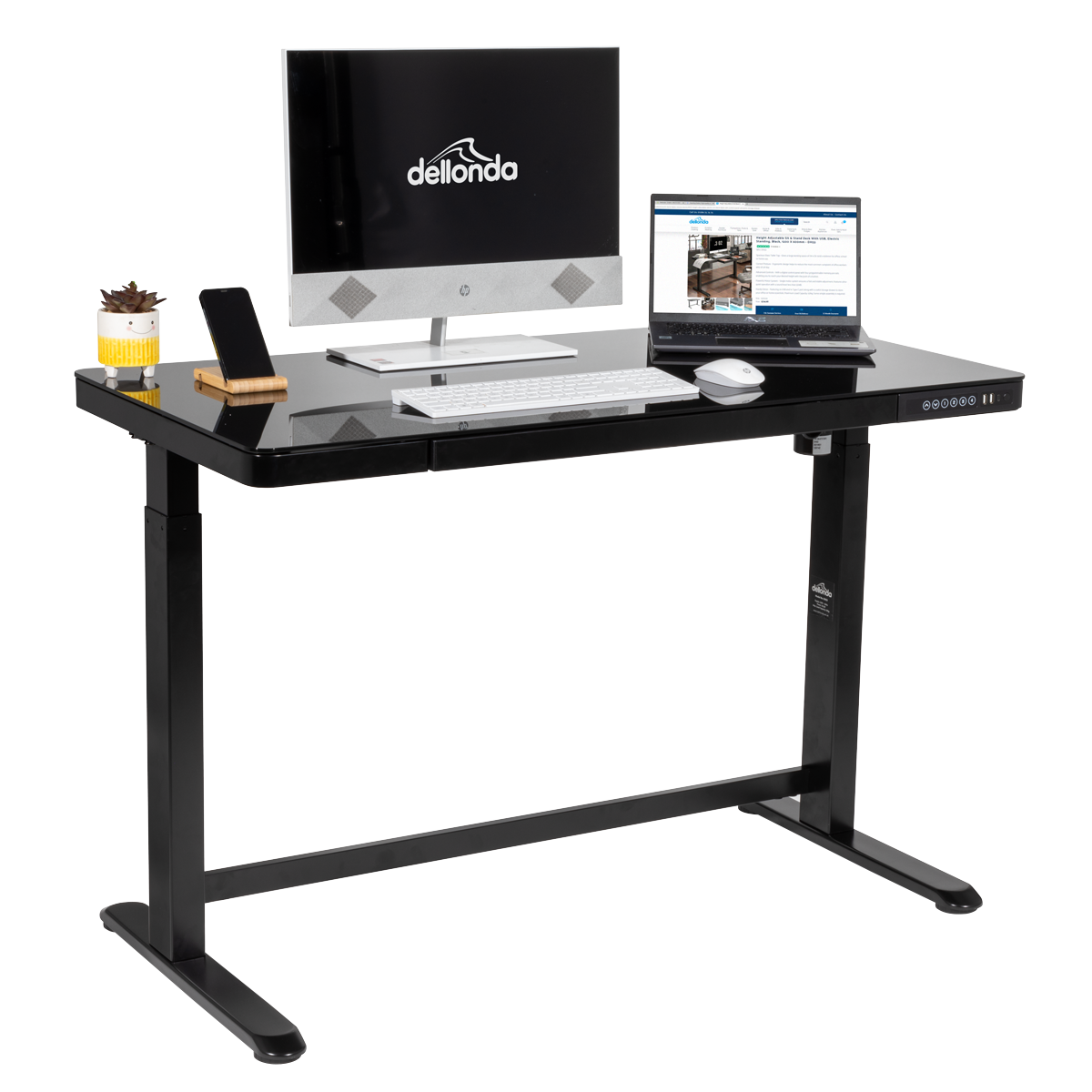 Dellonda DH53 Single Motor Ultra-Quiet Electric Desk with Control Panel, USB Port & Drawer - Black - additional view 5