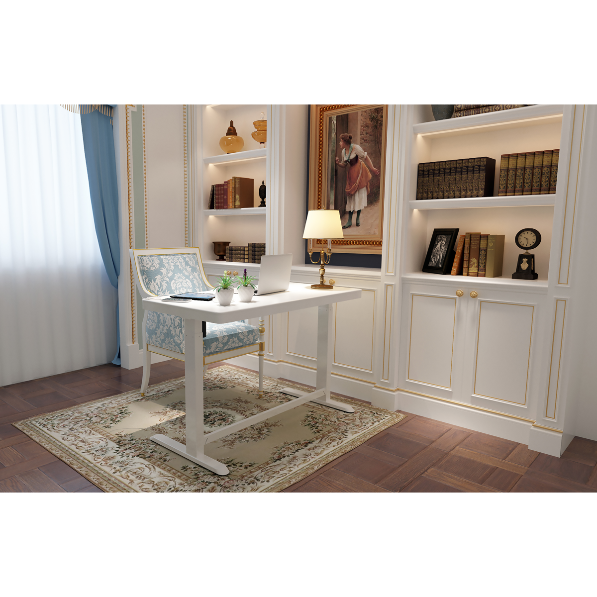 Dellonda DH54 Single Motor Ultra-Quiet Electric Desk with Control Panel, USB Port & Drawer - White - additional view 9