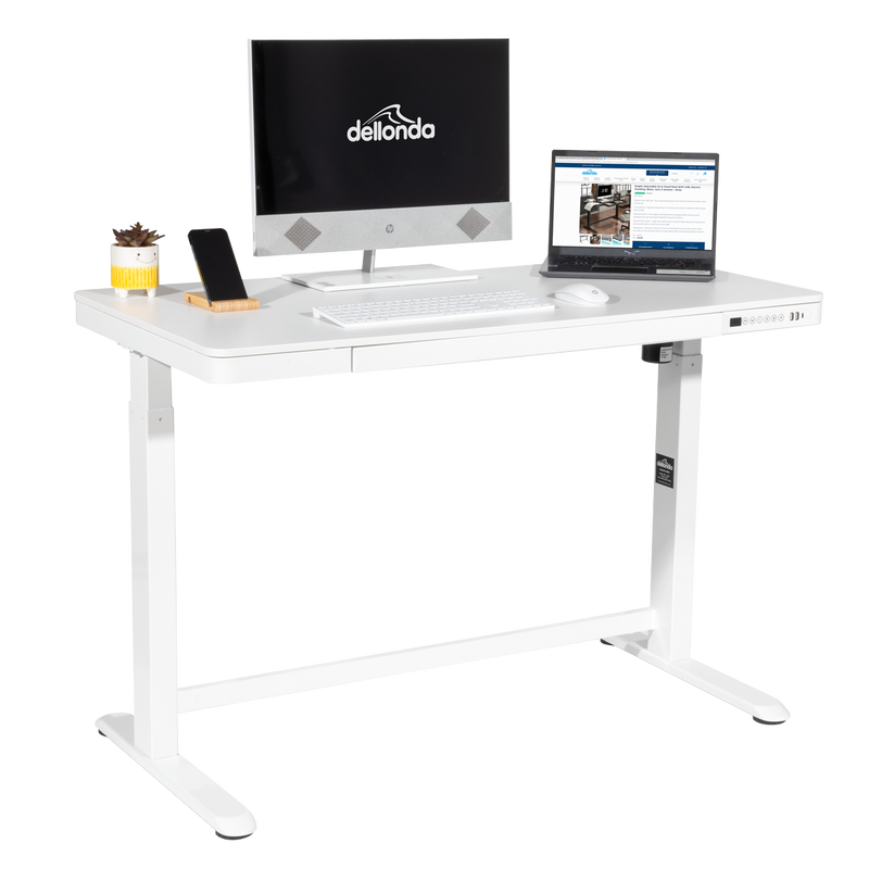 Dellonda DH54 Single Motor Ultra-Quiet Electric Desk with Control Panel, USB Port & Drawer - White - additional view 5