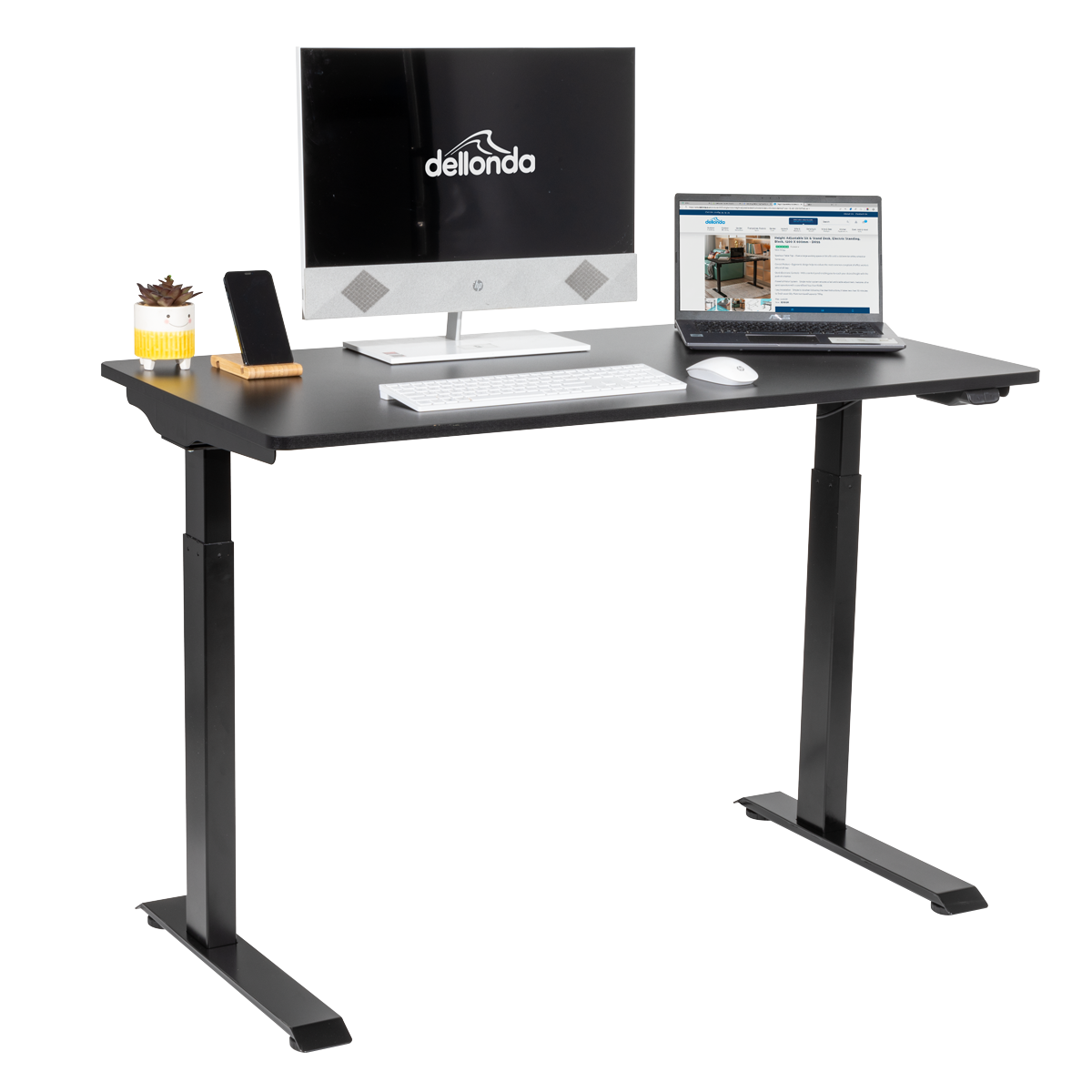 Dellonda DH55 Single Motor Ultra-Quiet Adjustable-Height Electric Sit/Stand Desk - Black Desktop - additional view 8
