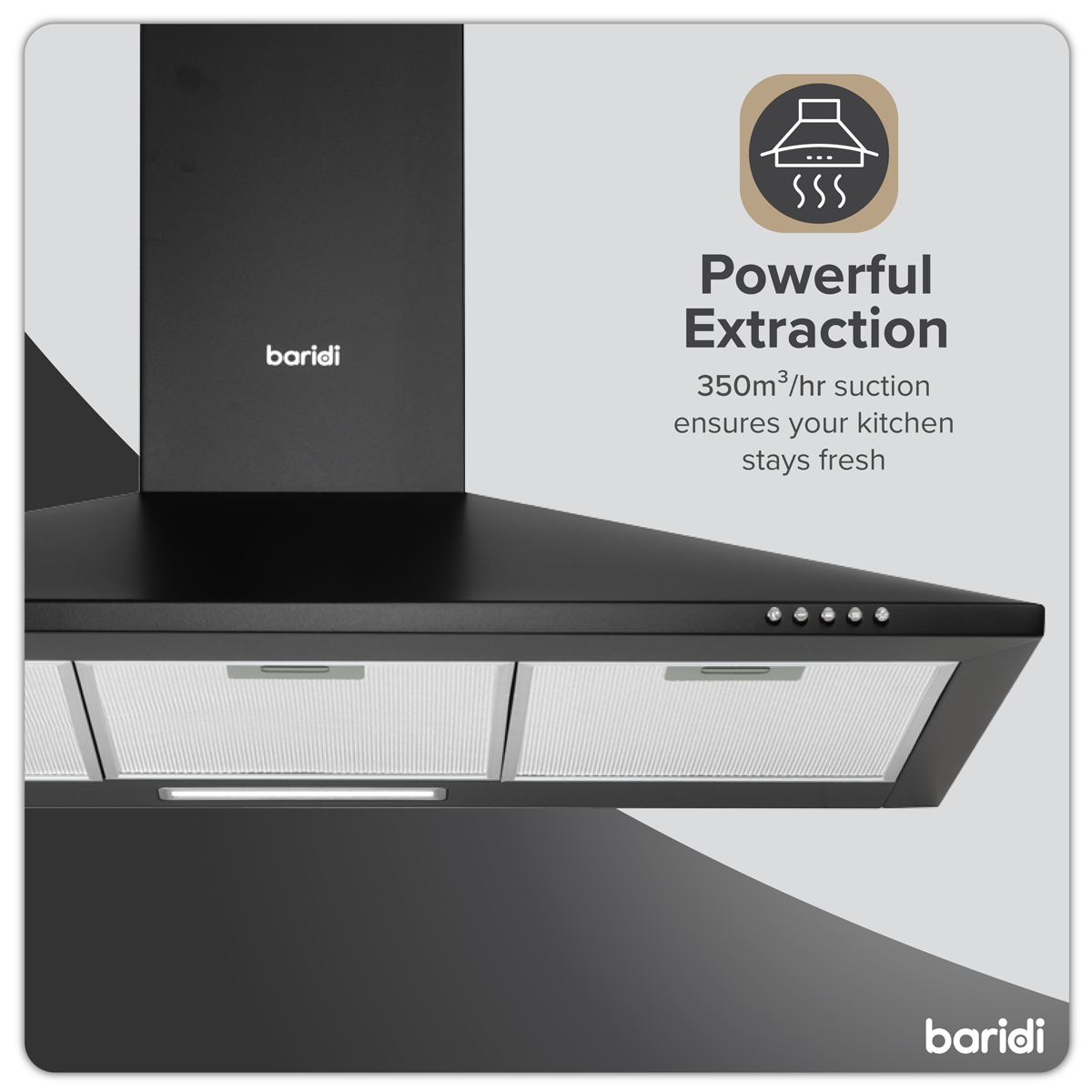 Baridi DH59 Cooker Hood, Chimney Style with Carbon Filters 90cm - Black - additional view 3