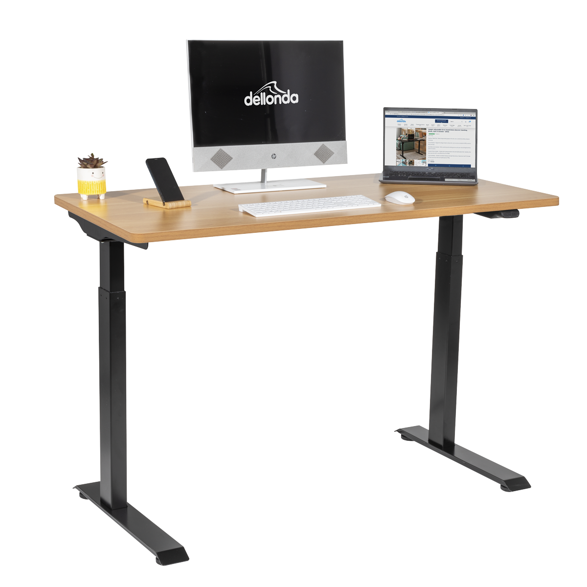 Dellonda DH66 Single Motor Ultra-Quiet Adjustable-Height Electric Sit/Stand Desk - Oak Desktop - additional view 6