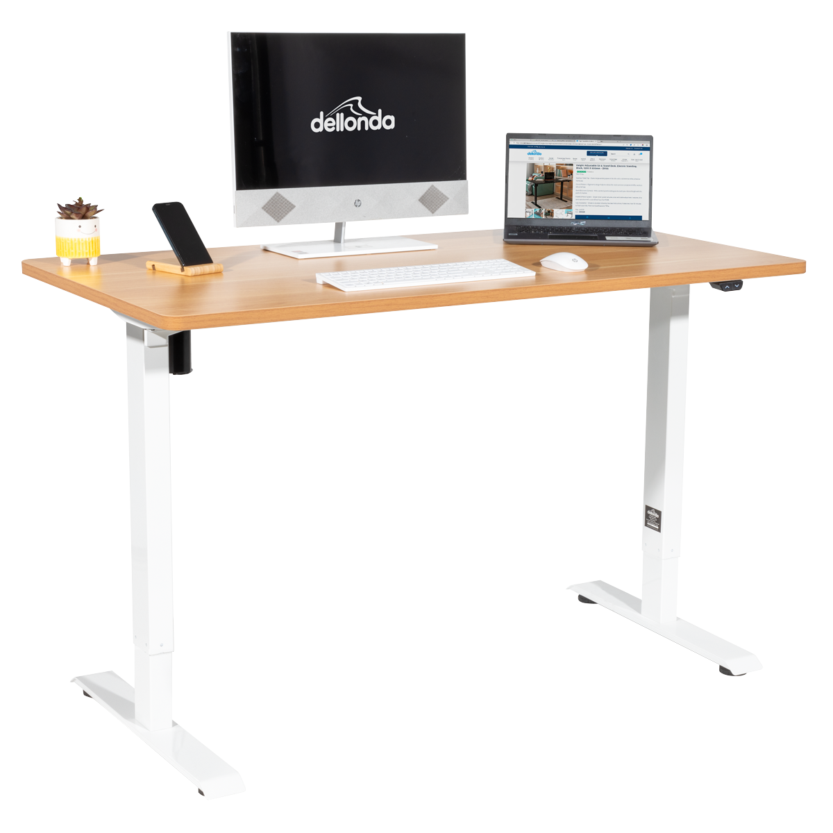 Dellonda DH68 Single Motor Ultra-Quiet Adjustable-Height Electric Sit/Stand Desk - Oak Desktop - additional view 4