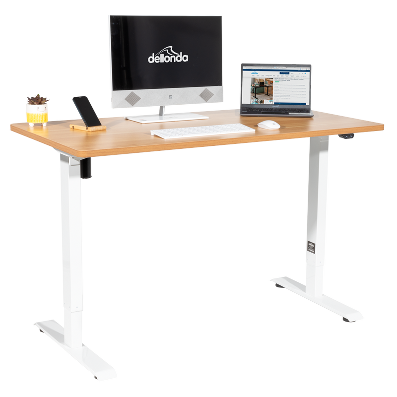 Dellonda DH68 Single Motor Ultra-Quiet Adjustable-Height Electric Sit/Stand Desk - Oak Desktop - additional view 4