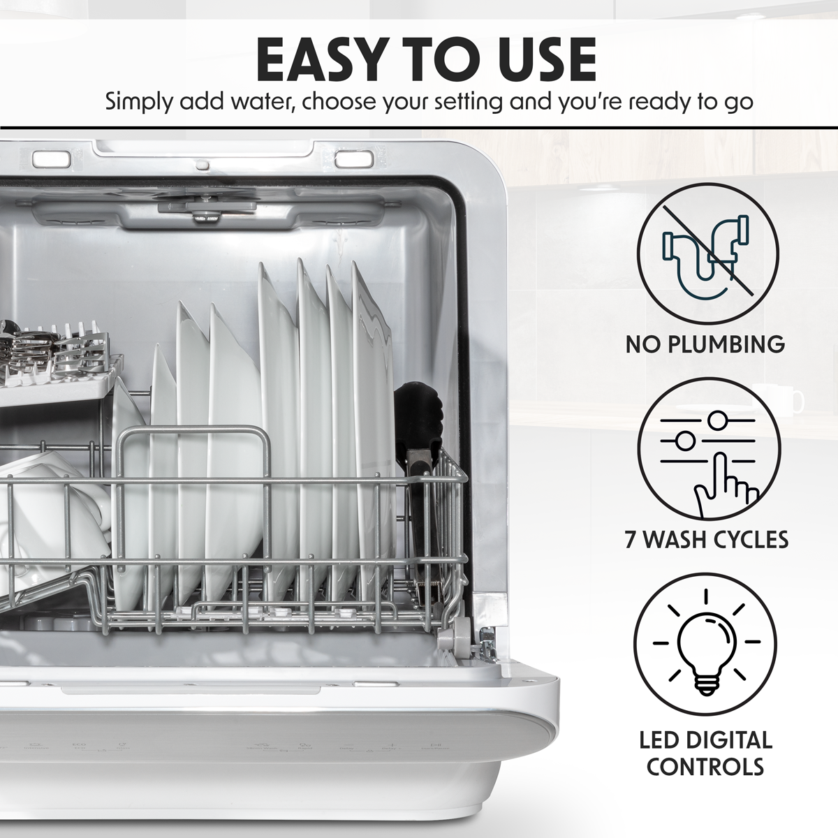Baridi DH72 Tabletop Dishwasher 3 Place Settings 6L Capacity - additional view 7