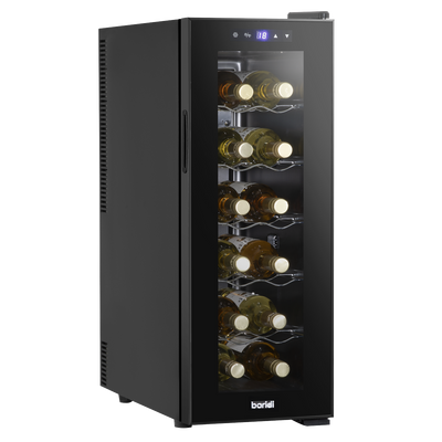Baridi DH73 12 Bottle Wine Fridge with Digital Touch Screen Controls, Metal Shelves & LED Light - Black