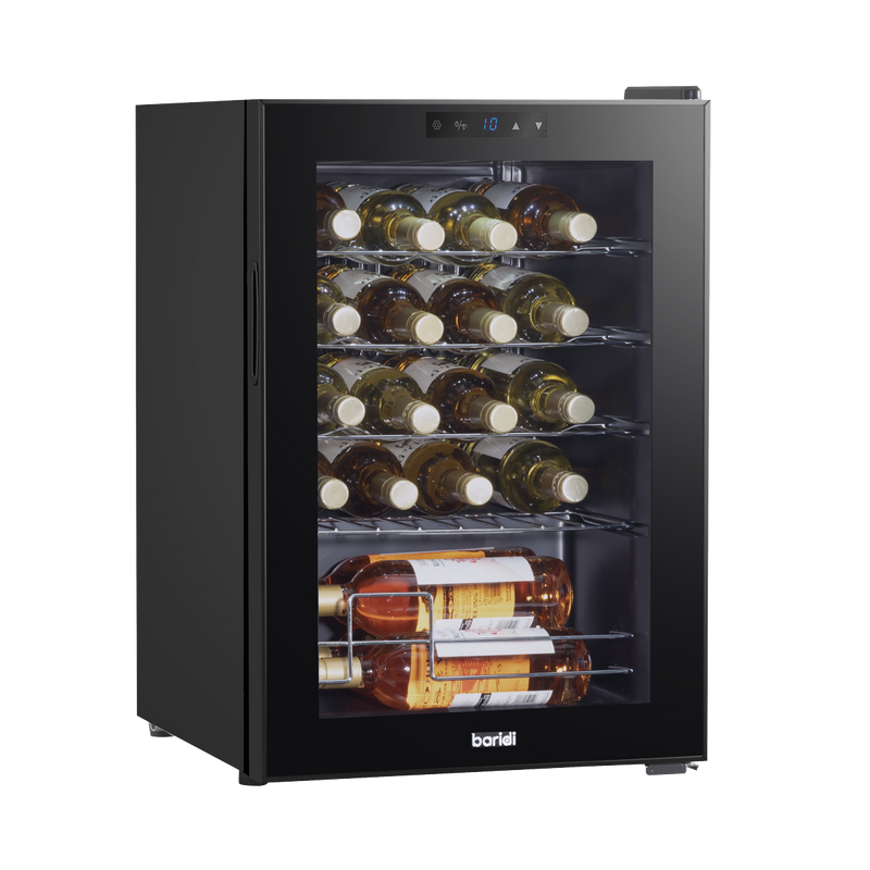 Baridi DH8 20 Bottle Wine Fridge with Digital Touch Screen Controls, Metal Shelves & LED Light - Black