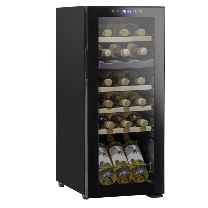 Baridi DH89 18 Bottle Dual Zone Wine Fridge/Cooler with Digital Touch Screen Controls, Wooden Shelves & LED Light - Black
