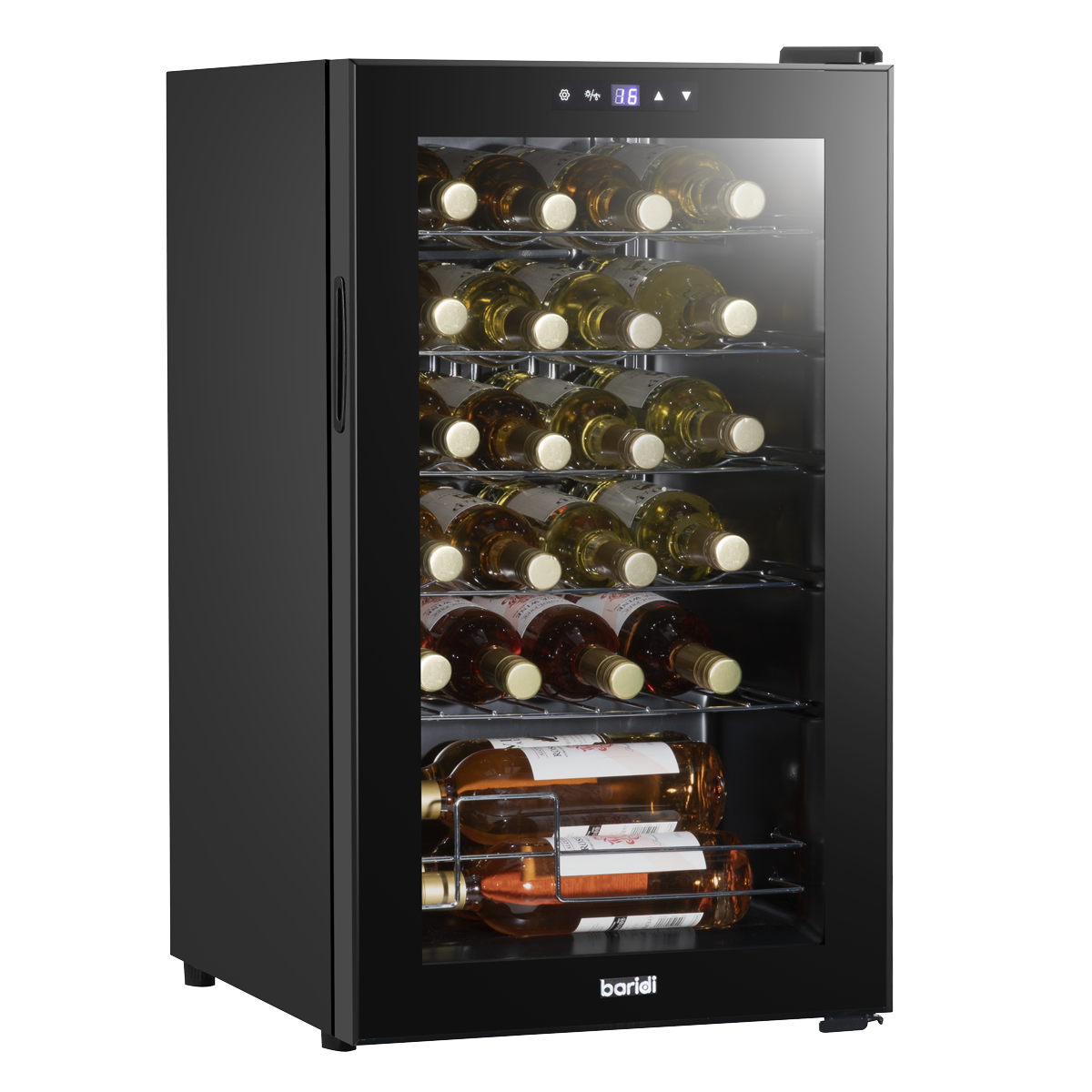 Baridi DH9 24 Bottle Wine Fridge with Digital Touch Screen Controls, Metal Shelves & LED Light - Black
