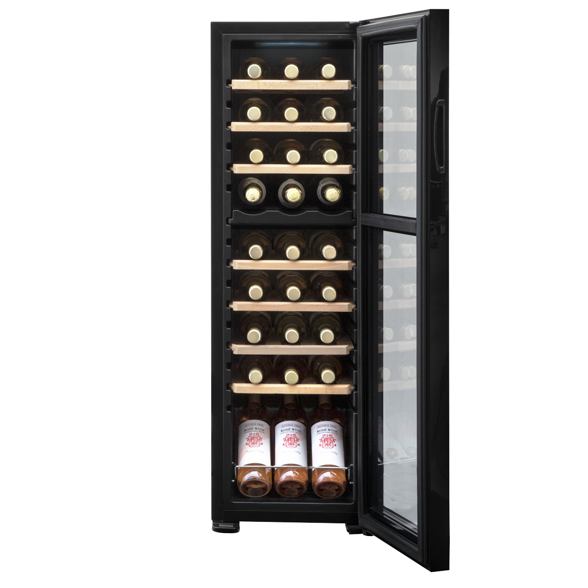 Baridi DH90 27 Bottle Dual Zone Wine Fridge with Digital Touch Screen Controls, Beech Wood Shelves & LED - additional view 3