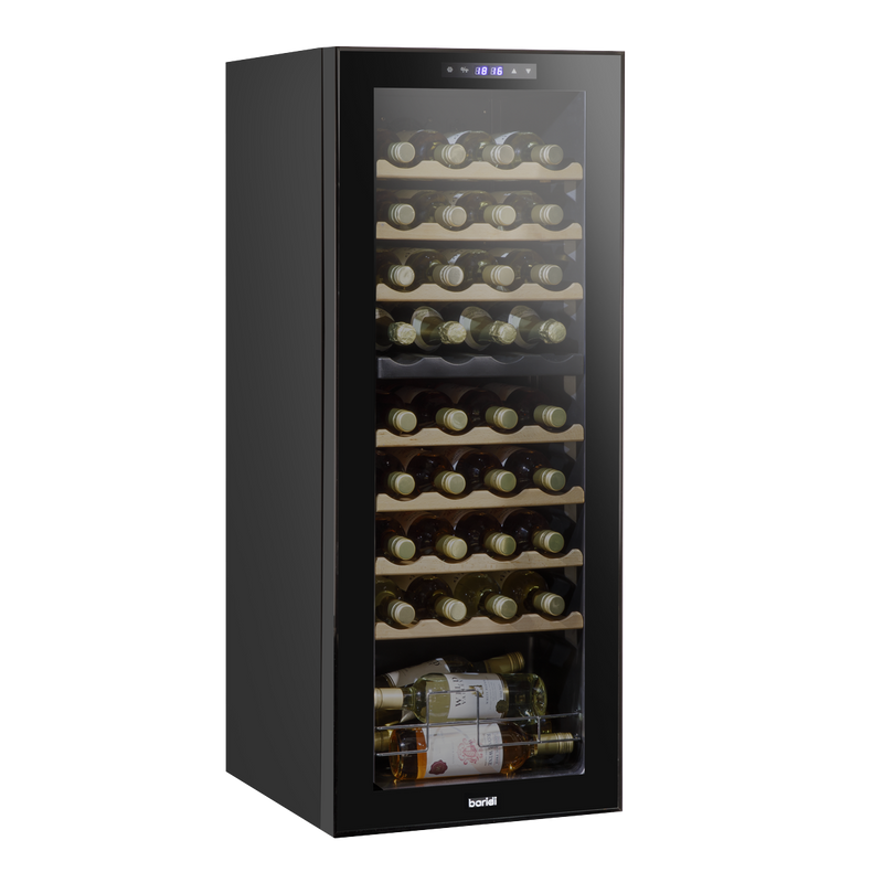 Baridi DH91 36 Bottle Dual Zone Wine Fridge with Digital Touch Screen Controls, Beech Wood Shelves & LED Light - Black