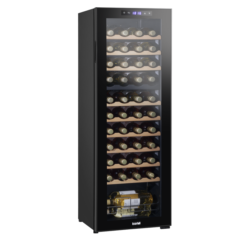 Baridi DH92 44 Bottle Dual Zone Wine Fridge with Digital Touch Screen Controls, Beech Wood Shelves & LED Light - Black
