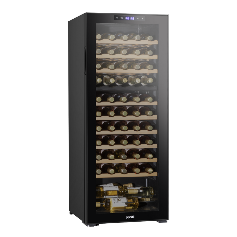 Baridi DH93 55 Bottle Dual Zone Wine Fridge with Digital Touch Screen Controls, Beech Wood Shelves & LED Light - Black