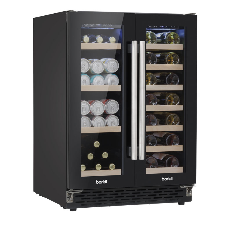Baridi DH96 40 Bottle/120 Can Dual Zone Undercounter/Freestanding Wine & Drinks Fridge - Black