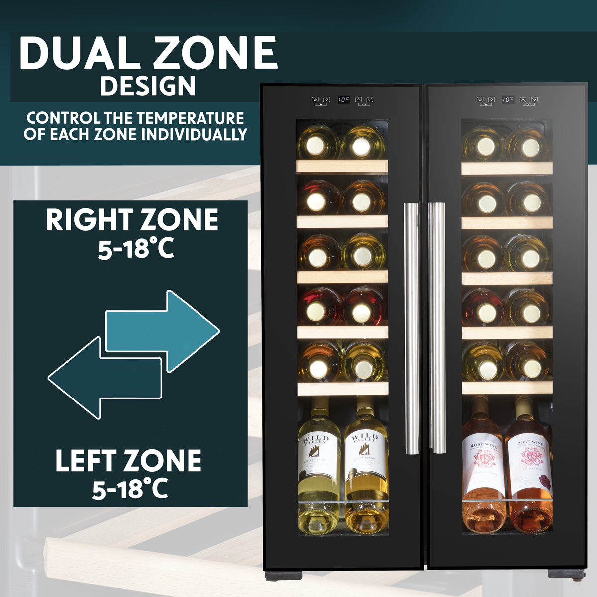 Baridi DH97 24 Bottle Dual Zone Wine Fridge with Digital Touch Screen Controls, Beech Wood Shelves & LED - additional view 13