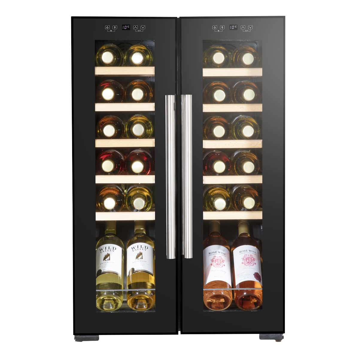 Baridi DH97 24 Bottle Dual Zone Wine Fridge with Digital Touch Screen Controls, Beech Wood Shelves & LED - additional view 5