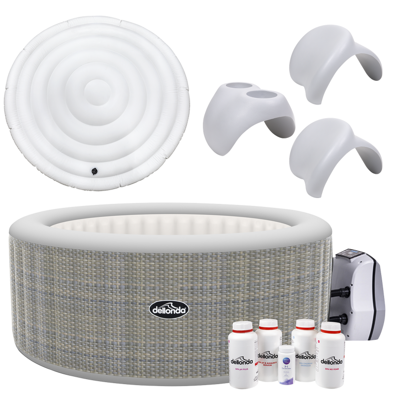Dellonda DL100 2-4 Person Inflatable Hot Tub/Spa with Smart Pump & Starter Kit - Rattan Effect