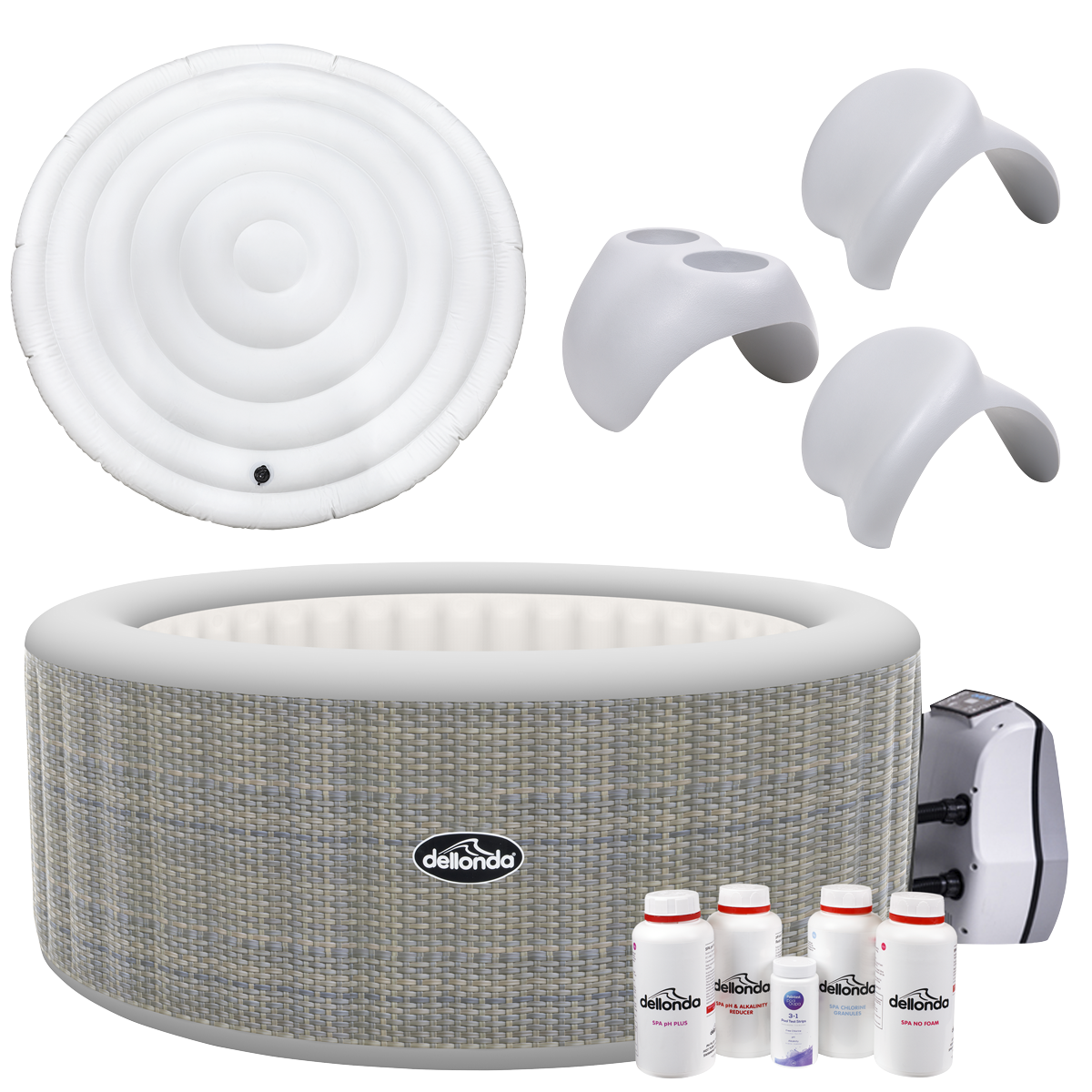 Dellonda DL101 4-6 Person Inflatable Hot Tub/Spa with Smart Pump & Starter Kit - Rattan Effect