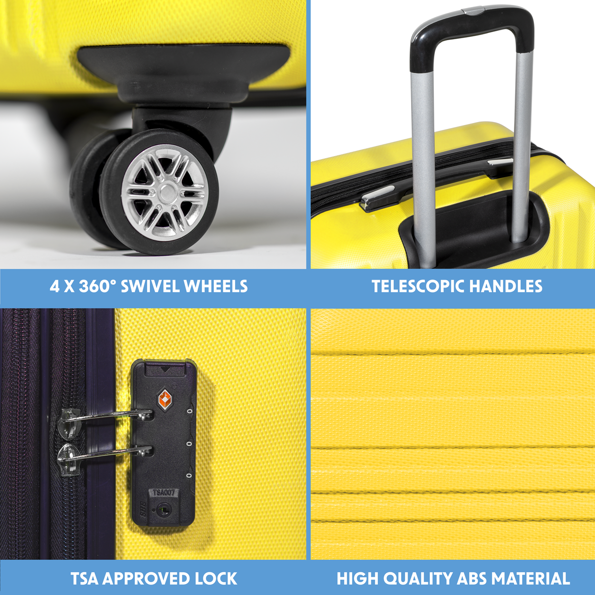 Dellonda DL124 Lightweight ABS Luggage Set with TSA Lock - Yellow - additional view 8