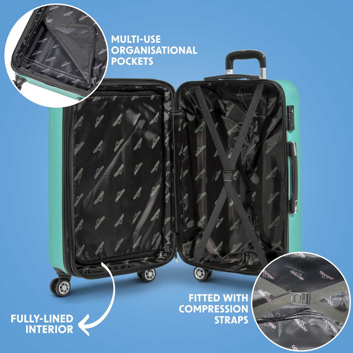 Dellonda DL126 Lightweight ABS Luggage Set with TSA Lock - Teal - additional view 10