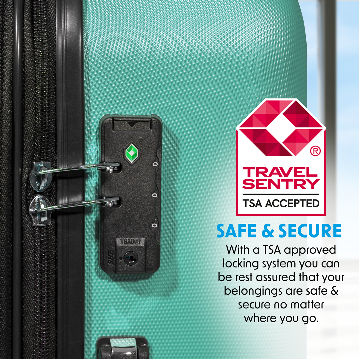 Dellonda DL126 Lightweight ABS Luggage Set with TSA Lock - Teal - additional view 9
