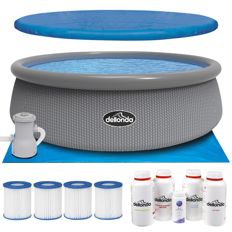 Dellonda DL136 Paddling/Swimming Pool & Pump with Cover, Ground Sheet, Test Strips, Starter Kit and Filters 15ft - Gray