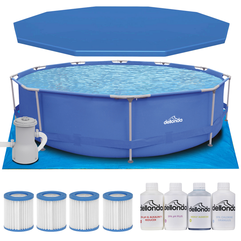 Dellonda DL138 Steel Frame Round Swimming Pool & Filter Pump with Cover, Ground Sheet, Test Strips & - additional view 2