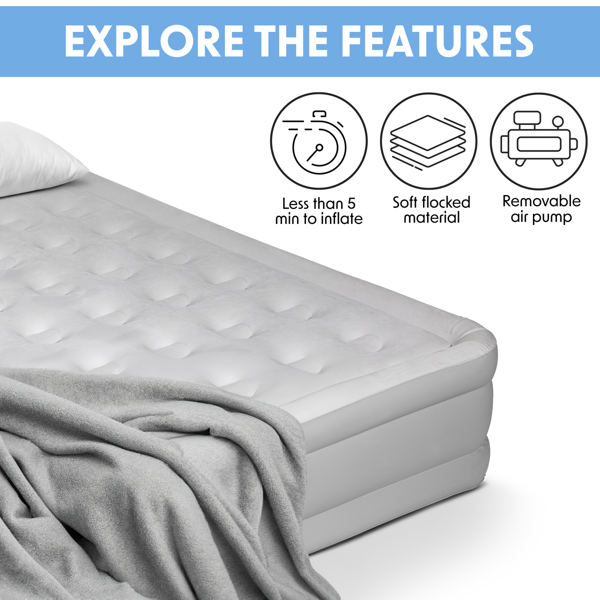 Dellonda DL145 Raised Air Bed with Removable Electric Pump & Storage Bag - Queen - additional view 11