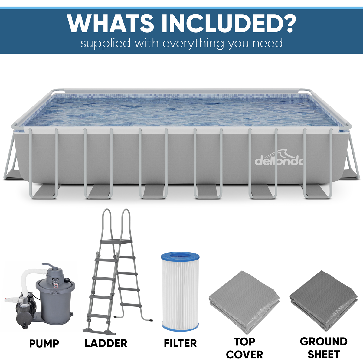 Dellonda DL151 Deluxe Steel Frame Rectangular Swimming Pool with Step Ladder & Filter Pump 25ft - additional view 13