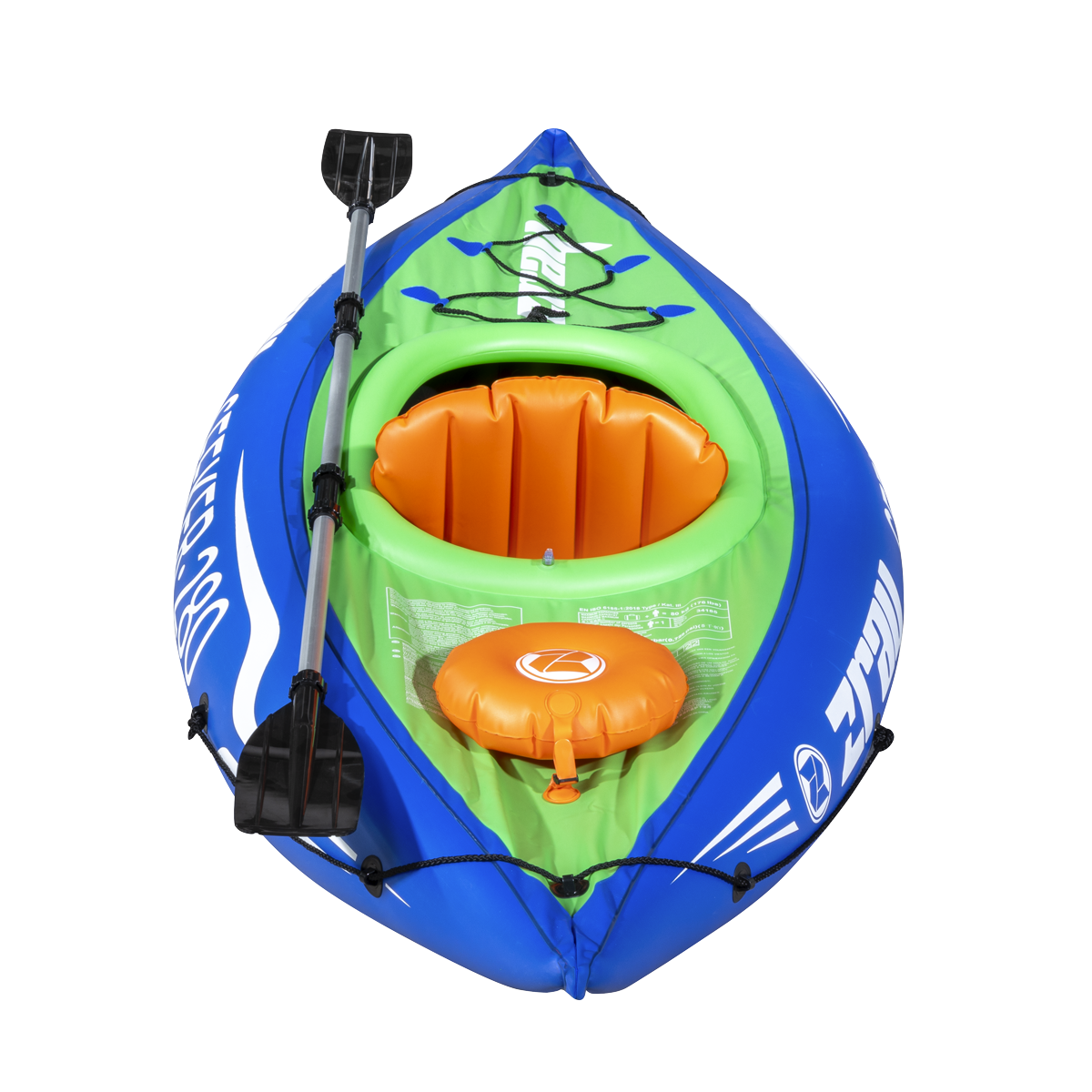 Dellonda DL154 Inflatable One-Person Kayak/Canoe Set with Pump, Carry Bag & Aluminium Oar - Blue/Green - additional view 4