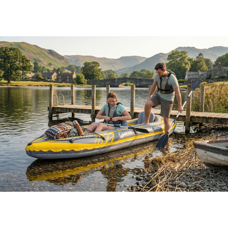 Dellonda DL155 Inflatable 2-Person Kayak/Canoe Set with Pump, Carry Bag & 2 Oars - Blue/Yellow/White - additional view 4