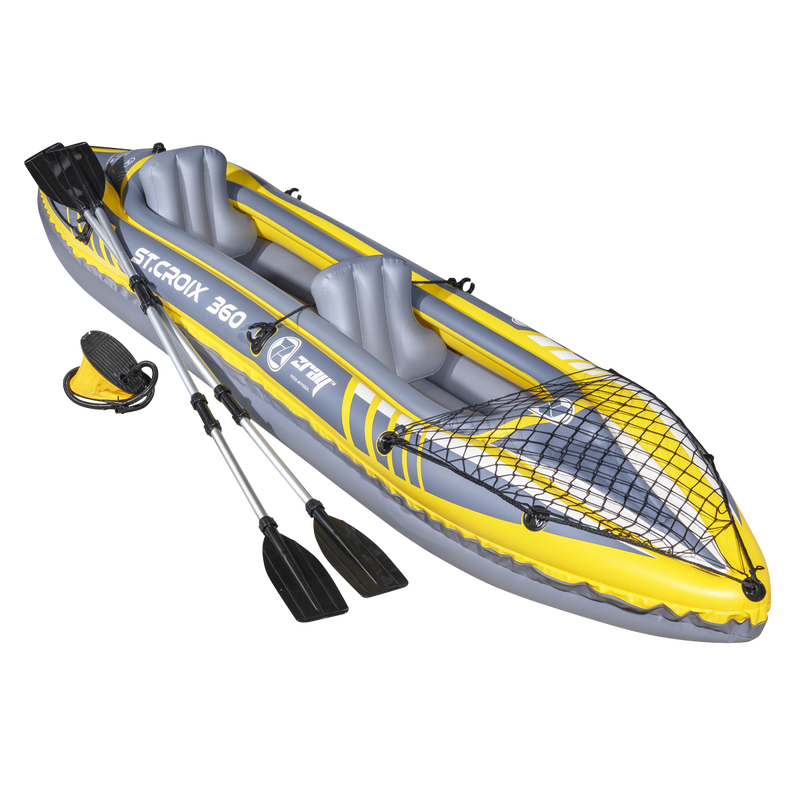 Dellonda DL155 Inflatable 2-Person Kayak/Canoe Set with Pump, Carry Bag & 2 Oars - Blue/Yellow/White