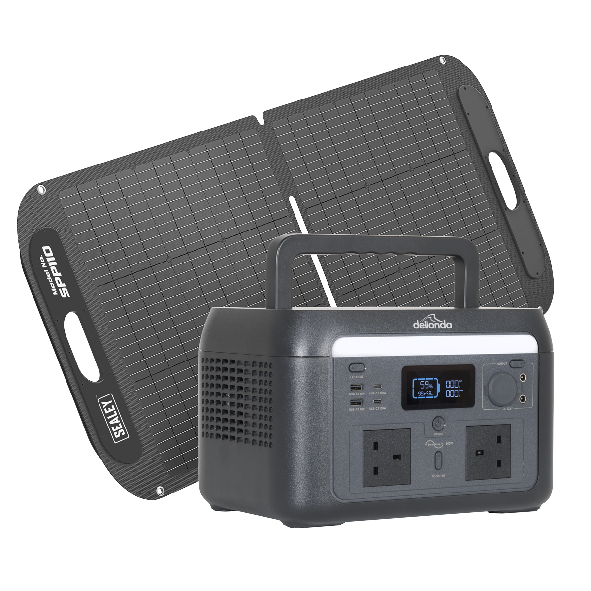 Dellonda DL179 Portable Power Station 600W & ETFE Foldable Solar Panel 110W