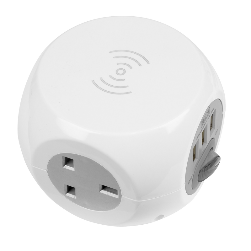 Sealey EL144WC 1.4m Extension Cable Cube & Wireless Charging Pad 3 x 230V & 3 x USB - additional view 2